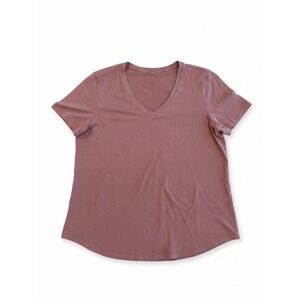 Lululemon Womens T-Shirt Peach Size L Short Sleeve V-Neck Breathe Comfy Casual